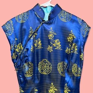 Elegant Blue and Gold 2000s Cheongsam Dress